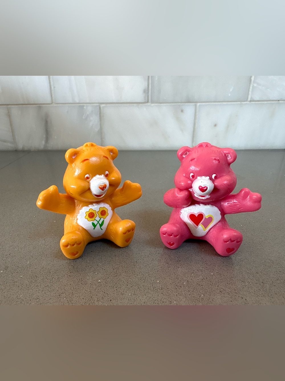 Vintage 1980s Care Bears PVC Mini Figurines Set of 2 | Love-a-Lot & Friend Bear - Picture 8 of 8